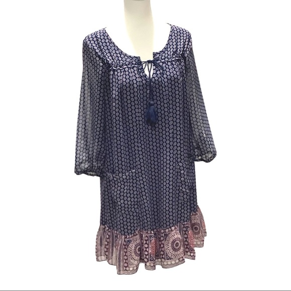As U Wish Dresses & Skirts - As U Wish BoHo Dress Size M Navy with Tassels